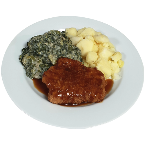 Cordon bleu (v) Vleesjus andijvie a la Creme Aardappelen gekookt
